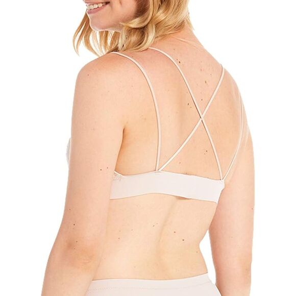 Crushed Velvet Triangle Bralette with Crossover Strap Back in Baby Pink size M - Picture 7 of 9